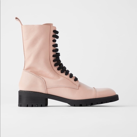ZARA BNWT Laced Leather Ankle Boots - Picture 6 of 6